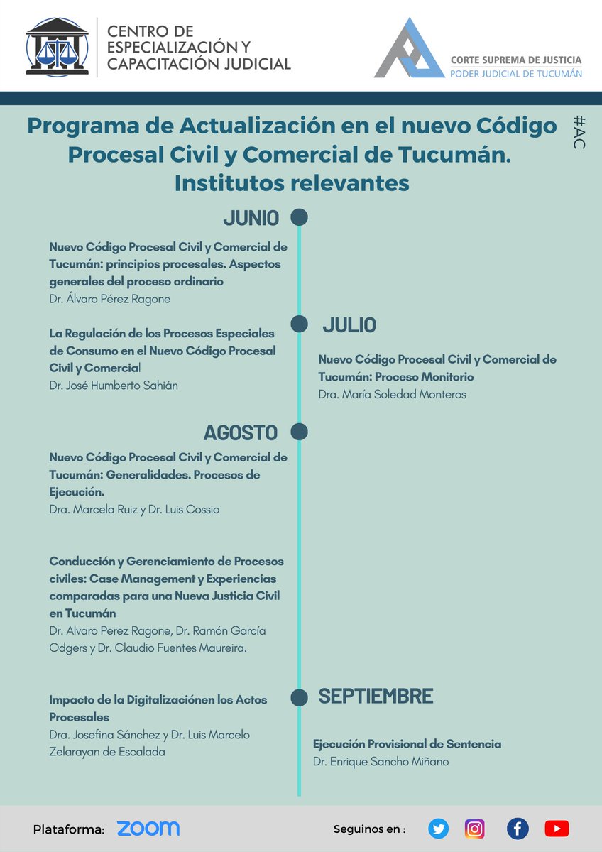 CECJtucuman's tweet photo. El @cecjtucuman presenta las actividades del Programa de Actualización en el Nuevo Código Procesal Civil y Comercial de Tucumán destinado a la comunidad jurídica y público en general. 
.
✍️ Inscripción: https://t.co/ElOZ8BRK9k
.
🏦 Plataforma Zoom y Youtube https://t.co/6t4N0yLUME