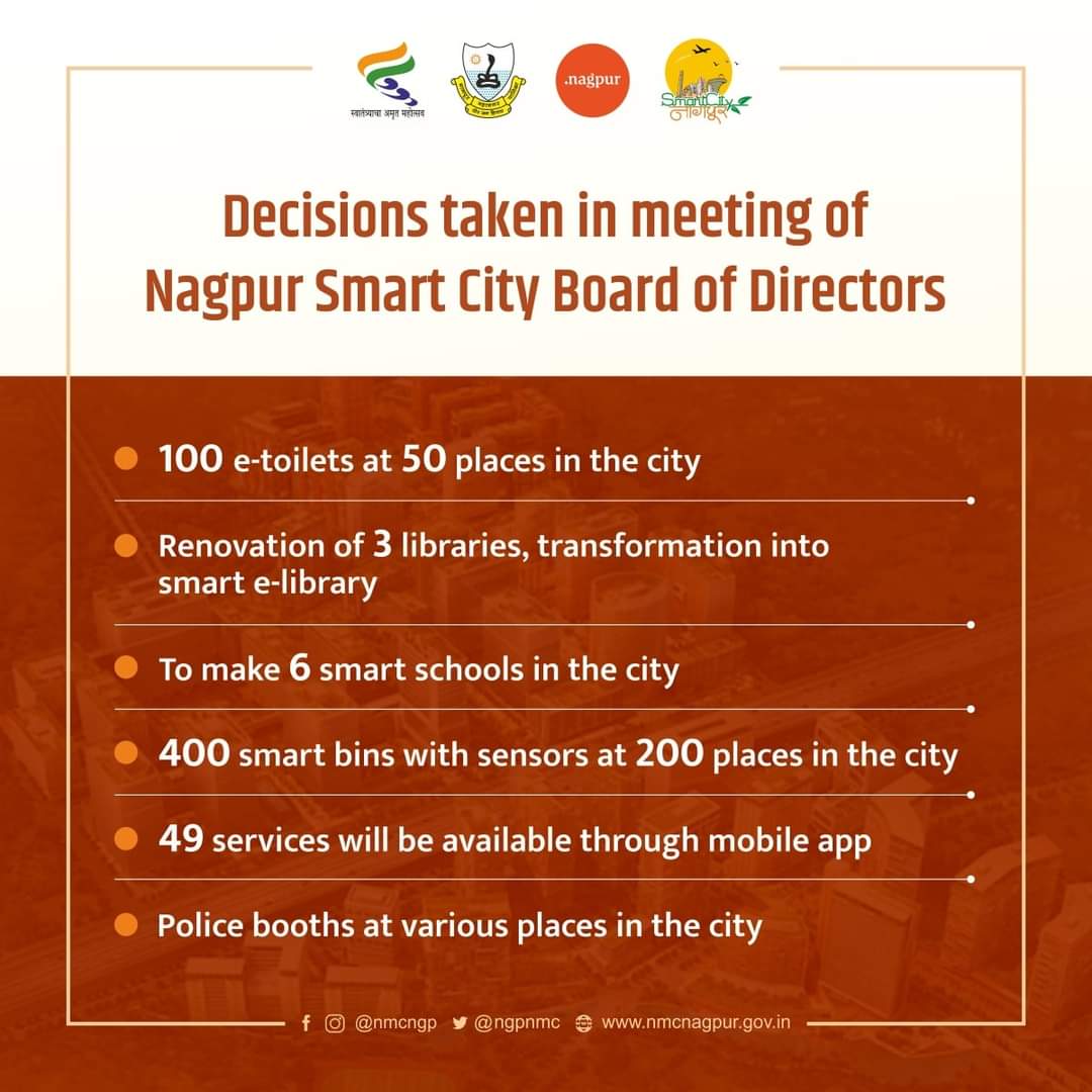 nmccommissioner's tweet photo. A meeting of Board of Directors of #Nagpur Smart City held on Tuesday. Several decisions have been taken in the meeting for the benefits of Nagpurians.

#नागपूर स्मार्ट सिटीच्या संचालक मंडळाची मंगळवारी बैठक झाली. या बैठकीत नागपूरकरांच्या हितासाठी अनेक निर्णय घेण्यात आले आहेत. https://t.co/rcAzp0mRB1