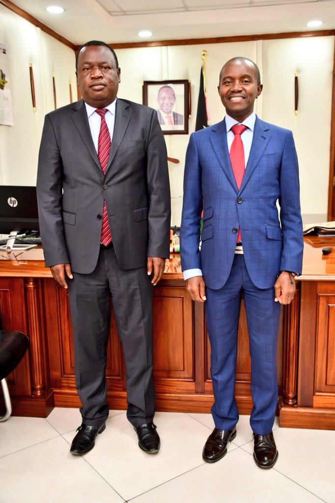 CS @mucheru today paid a courtesy call on PS @Charles_Sunkuli at the PS's office at Kencom house .They discussed Youth Empowerment initiatives as well as the critical role youth play in ensuring peaceful elections . @MoICTKenya