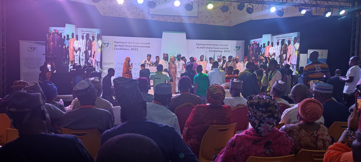 J_paulosky's tweet photo. Ahead of the June 16 #EkitiDecides2022, this morning I attended the symbolic peace accord signing ceremony as facilitated by the #NationalPeaceCommittee 
Peace will reign in Ekiti. The votes of Ekiti voters will count. https://t.co/Fq0DFp0qfS