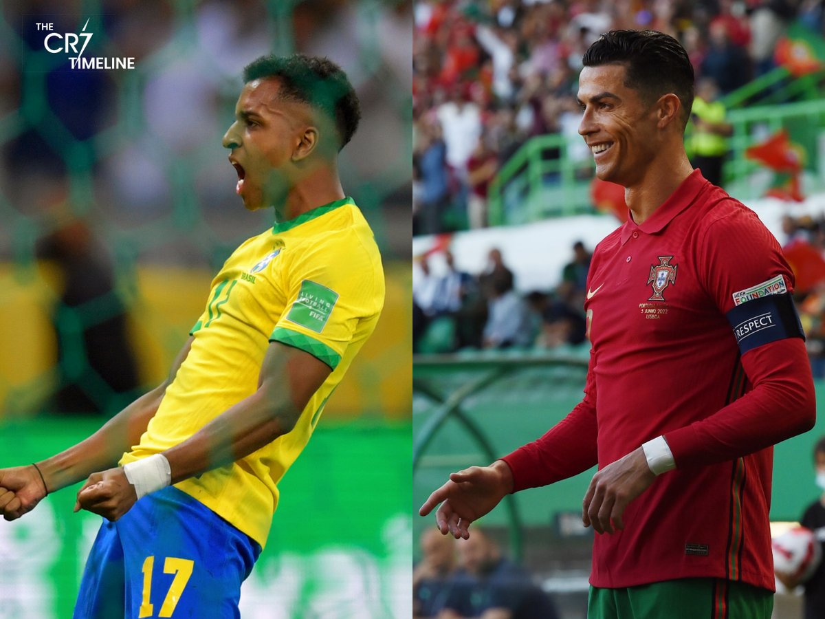 TimelineCR7's tweet image. 🎙️ Rodrygo Goes:

“I think the Brazilian team is doing very well. I believe we are one of the favorites. I'm a little afraid of Portugal, because the man there (Cristiano Ronaldo) can decide the game at any time.”