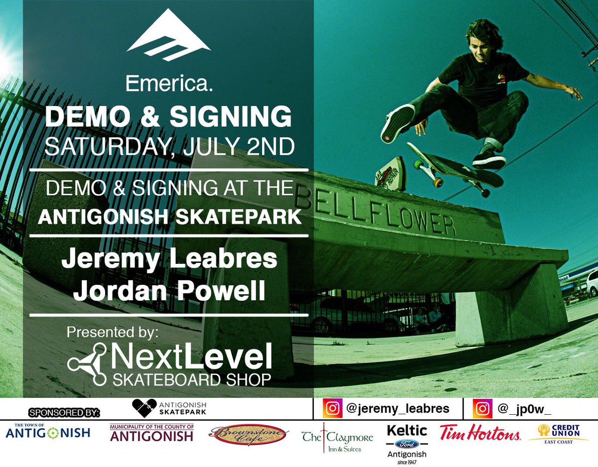 ClevesSFS's tweet photo. Our friends @NextLevelSk8 Shop are hosting a Demo at the Antigonish Skatepark. They're flying in 2 pro skateboarders from Cali so, get out &amp; support the event. Show those West Coaster's that skater's on the East Coast love riding too. #NovaScotia @ClevesAntigonis @AntigonishSK8 https://t.co/Q7IRPi6fqD