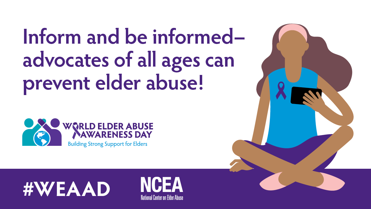 campbell__med's tweet photo. June 15 is World Elder Abuse Awareness Day
Did you know for every 1 case of #ElderAbuse reported, 44 cases are not?
Learn the signs of elder abuse and neglect.
Call or visit older loved ones regularly.
Provide respite breaks for caregivers.
#WEAAD615 https://t.co/wDZFcPo1G1