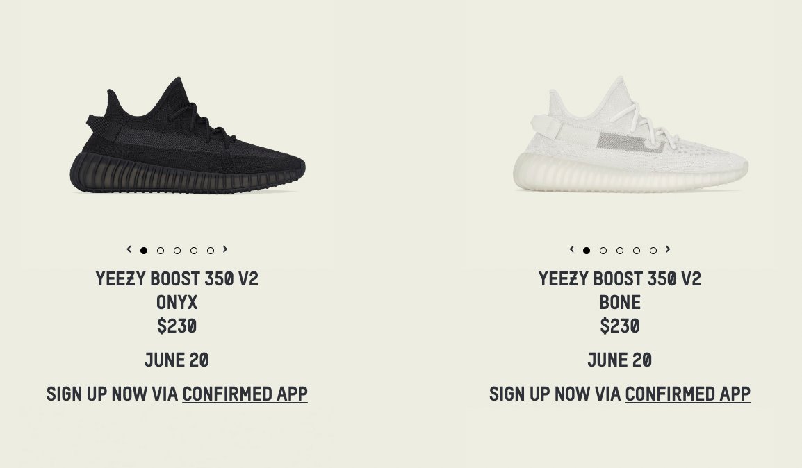 presidente Parche Locura BOOST LINKS on Twitter: "Ad: adidas US YEEZY Page updated adidas Yeezy  Boost 350 V2 'Bone' &amp; 'Onyx' 🗓 June 20, 2022 *should be loaded on  CONFIRMED app soon DOWNLOAD =&gt; https://t.co/aJmTrH0aUT