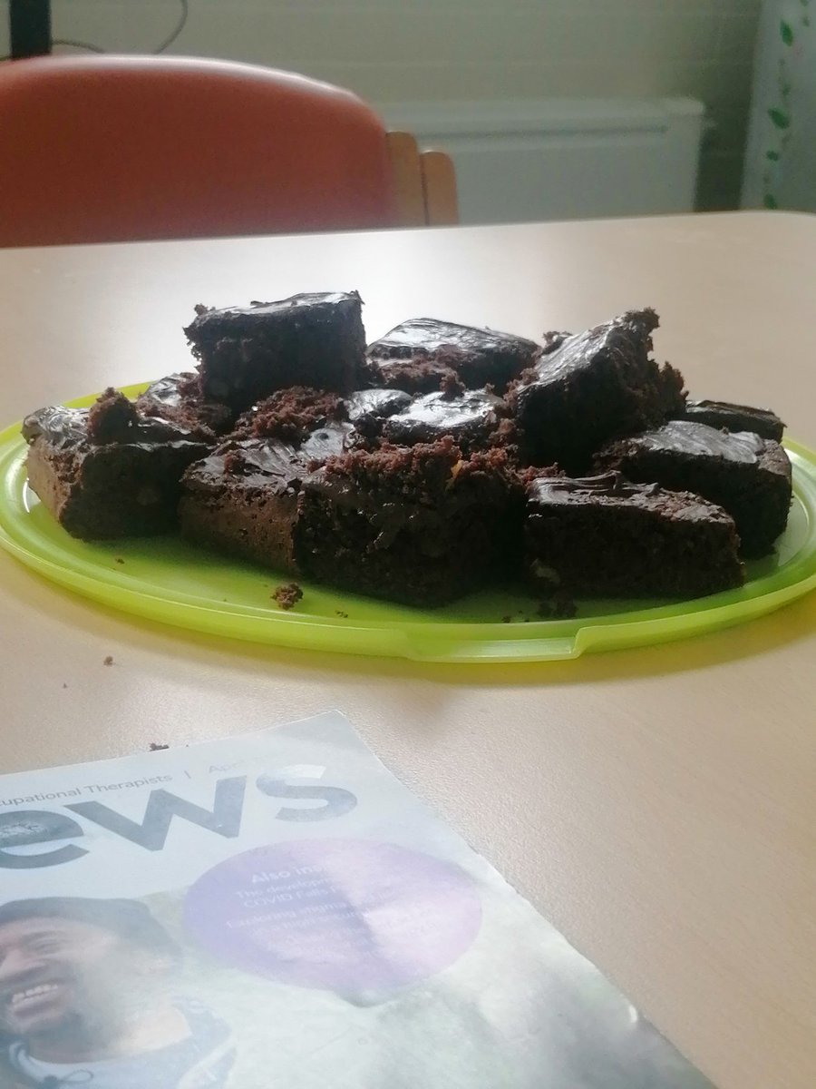 JessOTPowell's tweet photo. Wellbeing Wednesday here at the therapy centre in @ClinicTawe baked by our fabulous #OTtech Louise. Chocolate always creates #Wellbeing 😍🤤🤤 https://t.co/x9RlZ9AwzV