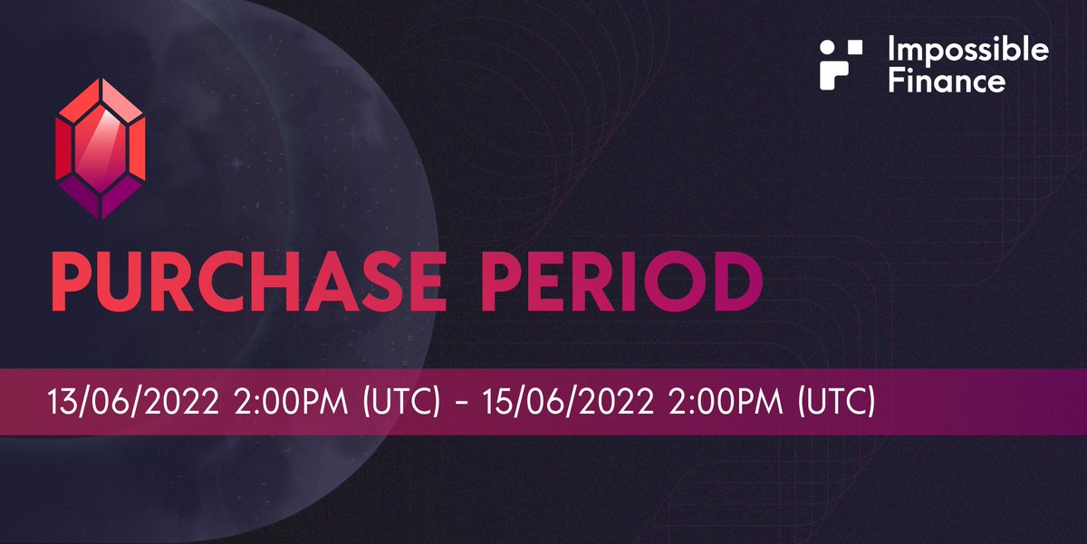 impossible_'s tweet photo. 🔔 REMINDER 🔔
Hurry up! @ruby_exchange Purchase Period is ending in less than 2 hour!
⚠️ Please remember to purchase your RUBY allocation before the purchase period ends! ⚠️
#impossiblefinance #IDO13 #RUBY #RUBYEXCHANGE
#IF #IDIA #IDO #SKALE https://t.co/3HJGjE7xxV