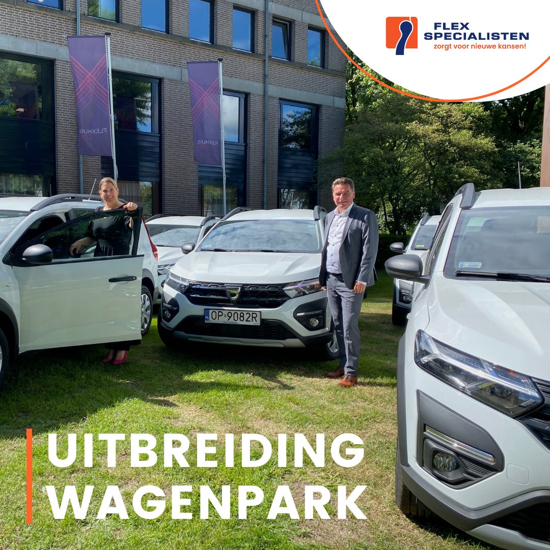 FLEXSPECIALIST's tweet photo. Vanwege onze aanhoudende groei hebben wij ons wagenpark uitgebreid met 20 nieuwe auto’s, waarvan de eerste 8 nu zijn uitgeleverd. Deze Dacia's beschikken over maar liefst 7 zitplaatsen en worden ingezet om onze flexkrachten comfortabel naar hun werkplek te laten rijden. https://t.co/cShCh1MLny