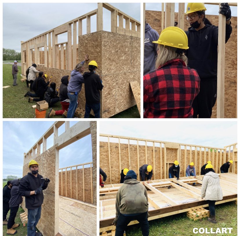 LisaMactbay's tweet photo. Together we can do great things @HammarskjoldP! KZ Lodge students all pretty excited seeing the last wall go up on the #TinyHome — such amazing teamwork on display @MatawaFNM #SmartMod #tbay https://t.co/fRsXRYzNoQ