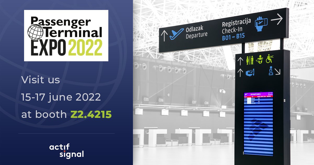 Retrouvez-nous sur Passenger Terminal Expo 2022 – 15 au 17 juin 2022 – Paris Expo – Hall 7.3 – Stand -Z2.4215 – Nous attendons votre visite. actif-signal.fr
#PTE2022 #enseigne #réseaux #signalétique #enseignes #affichagedynamique #réseau #PTEParis