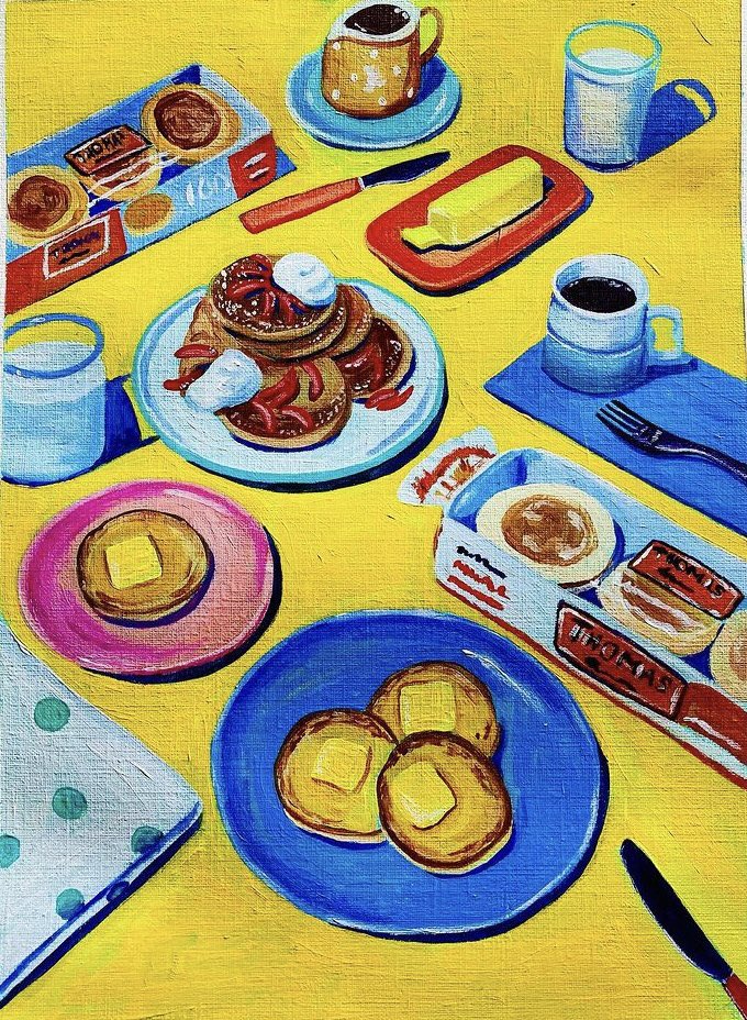 griffintylerart's tweet photo. Looking forward to the weekend when I can actually enjoy breakfast rather than inhale it #ArtistOnTwitter #acrylic #acrylicpainting #painting #art #artwork #breakfast #breakfasttime #brunch #breakfastfood #food #foodpainting #stilllife #breakfastspread https://t.co/iLdoxqTYdo