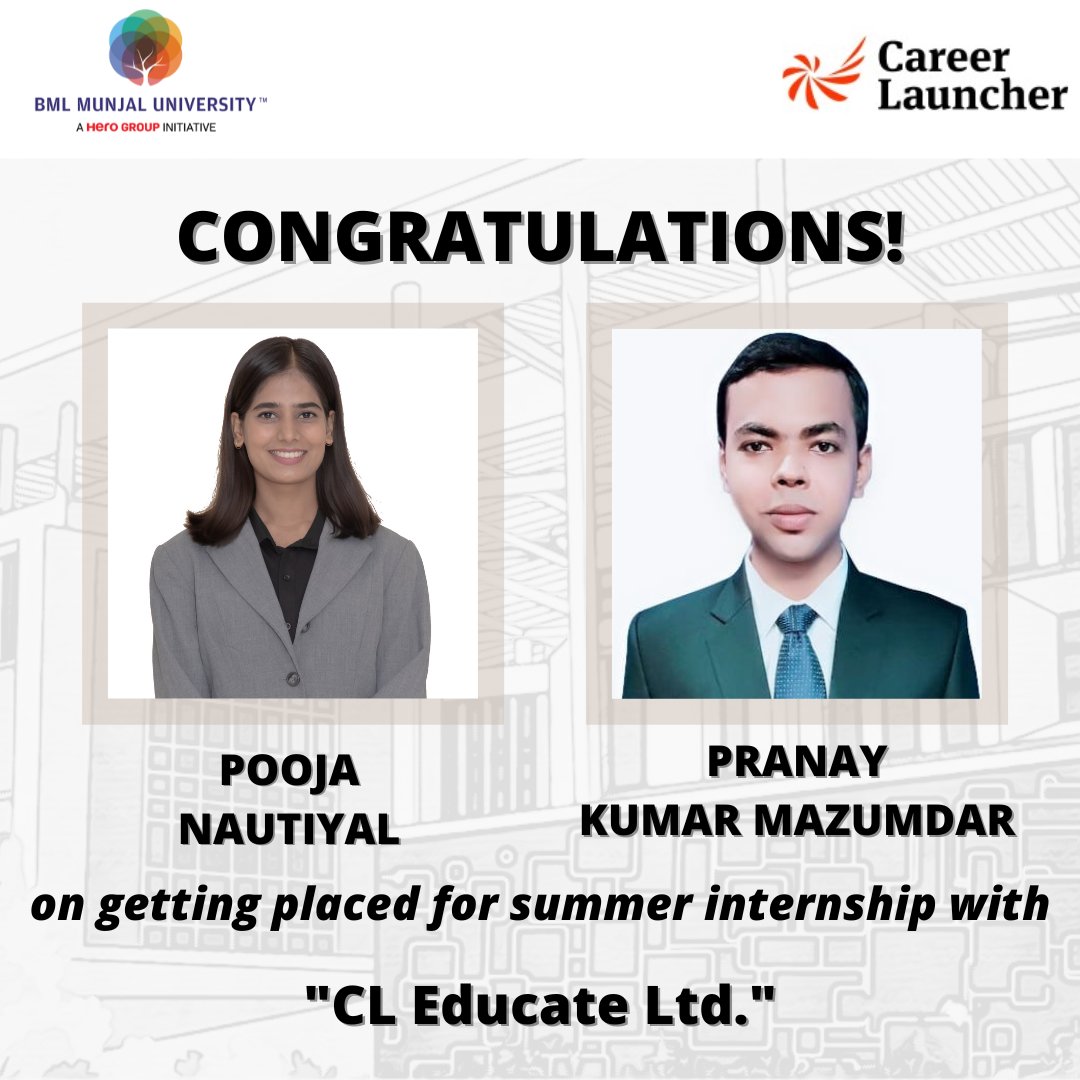 PlaceComm_BMU's tweet photo. Our sincere gratitude to Career Launcher for giving our students the opportunity to showcase their abilities and talents.

We congratulate and wish them all the best for their summers. https://t.co/q4YaMqPHkL