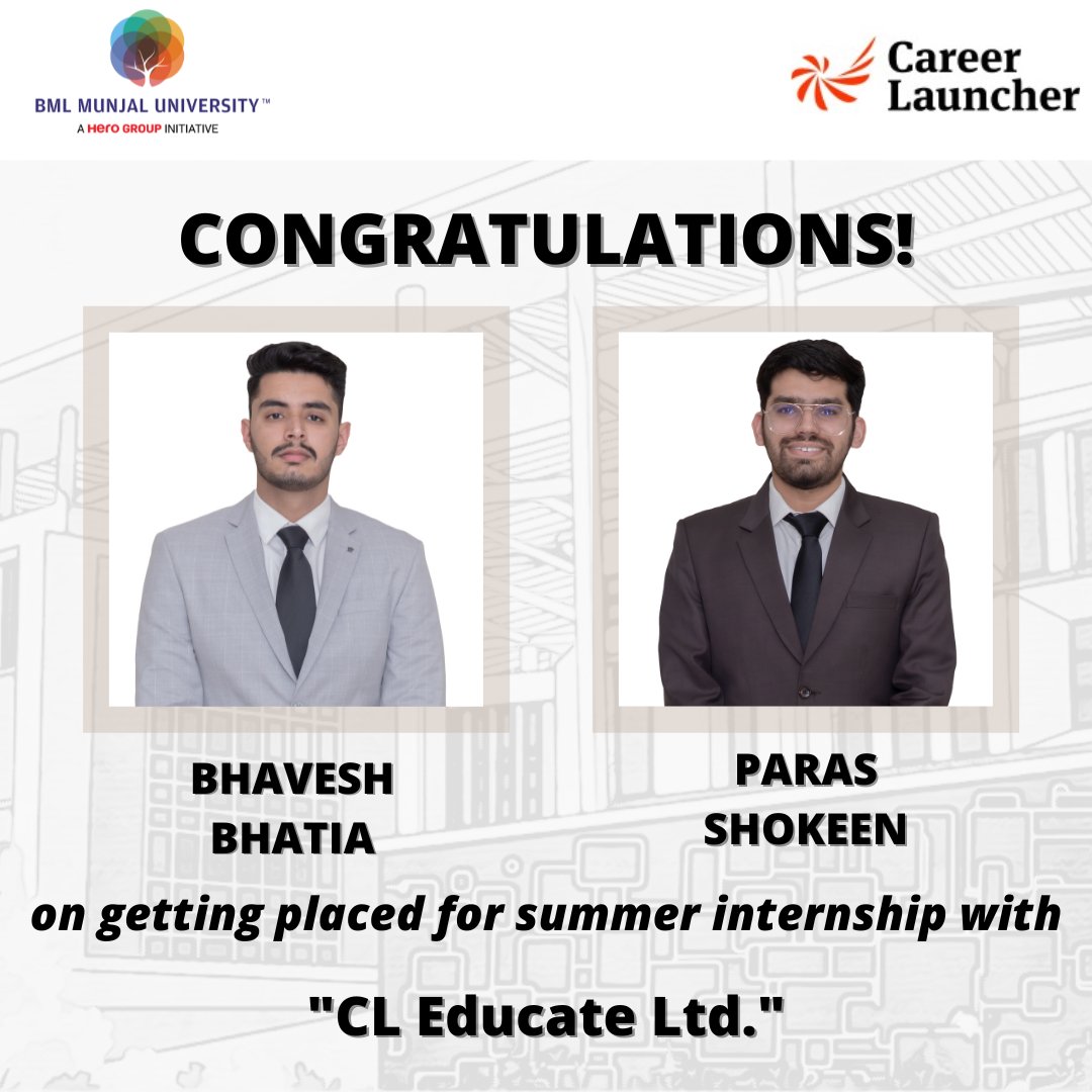 PlaceComm_BMU's tweet photo. Our sincere gratitude to Career Launcher for giving our students the opportunity to showcase their abilities and talents.

We congratulate and wish them all the best for their summers. https://t.co/q4YaMqPHkL