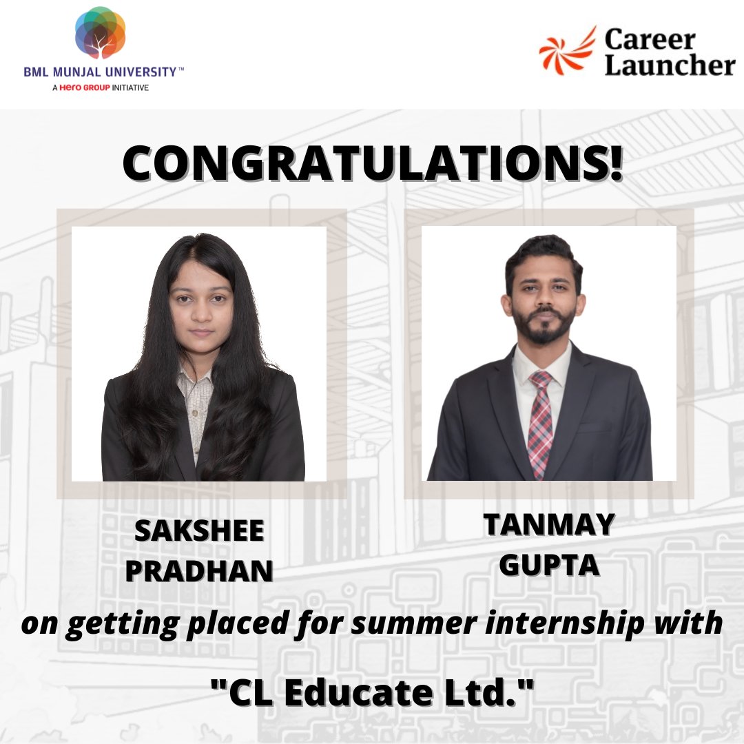 PlaceComm_BMU's tweet photo. Our sincere gratitude to Career Launcher for giving our students the opportunity to showcase their abilities and talents.

We congratulate and wish them all the best for their summers. https://t.co/q4YaMqPHkL