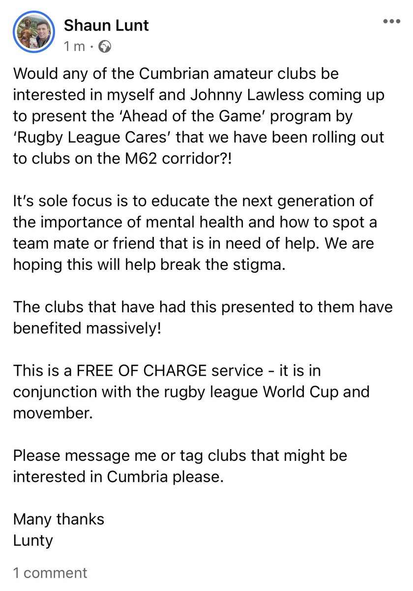 If any Cumbrian clubs are interested please message me!!
