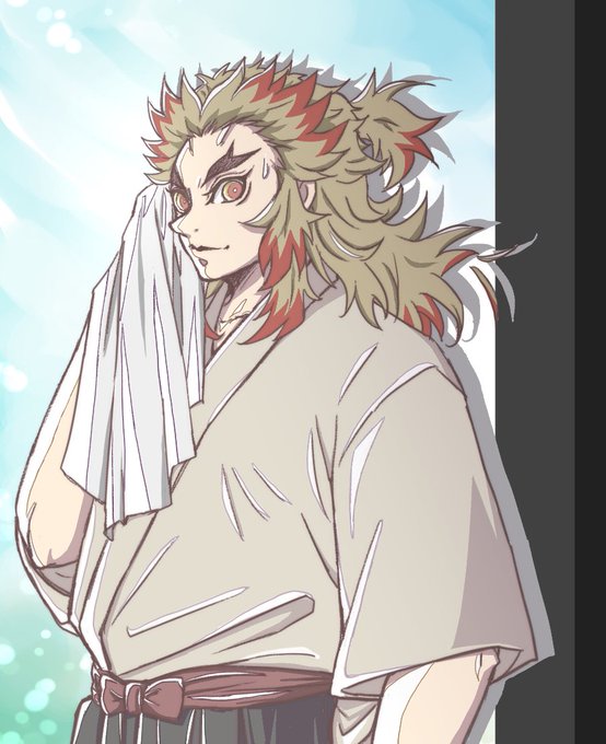 ぴろ吉さんがTwitterに投稿した煉獄杏寿郎(鬼滅の刃)のイラスト。