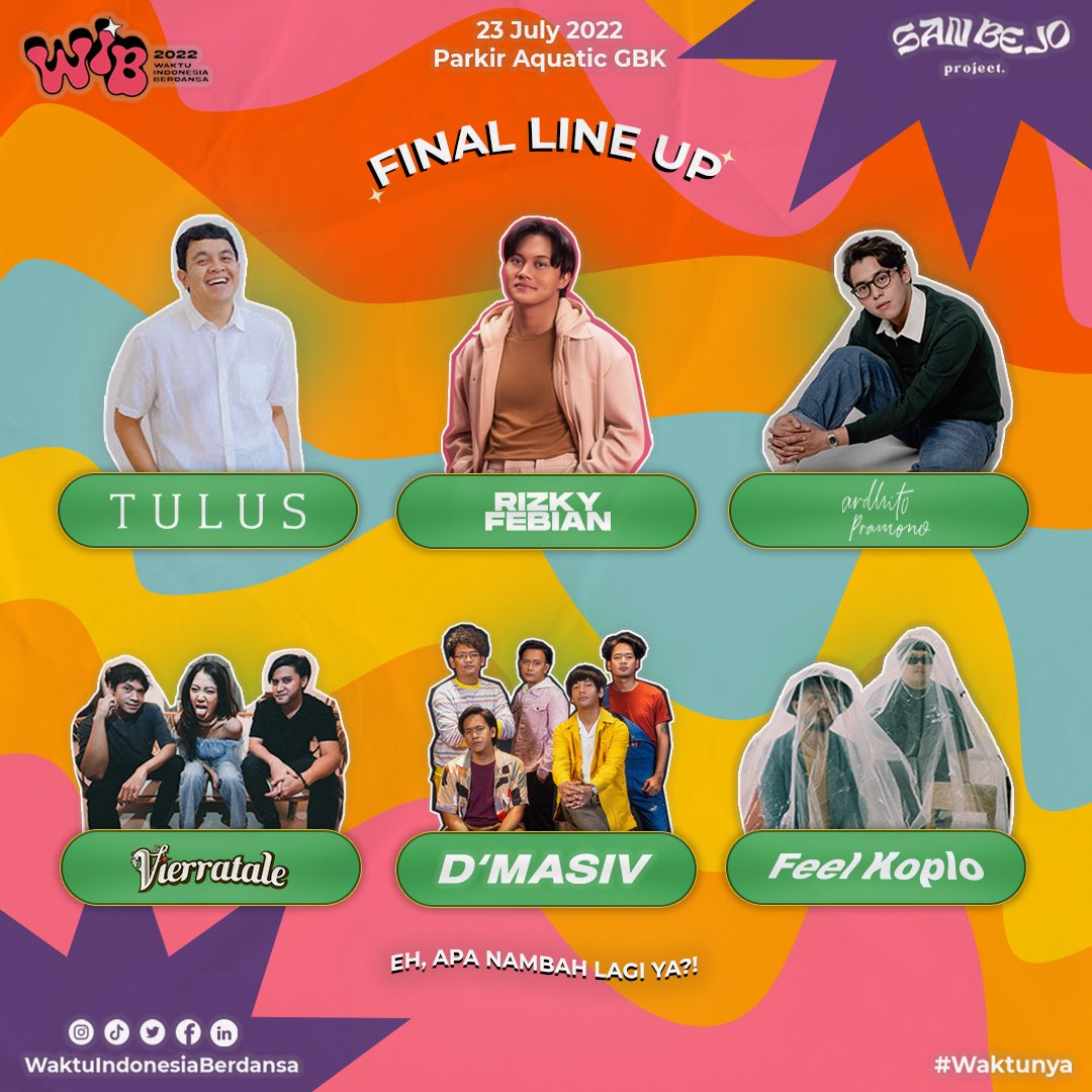 NORMAL TICKET ARE OPEN!

Yuk Teman Berdansa langsung SAT SET beli tiketnya!!

Pembelian ticket bisa melalui website official Goers.co/WIB2022 

see you!! 💃🏻🕺🏻
#WaktunyaIndonesiaBerdansa