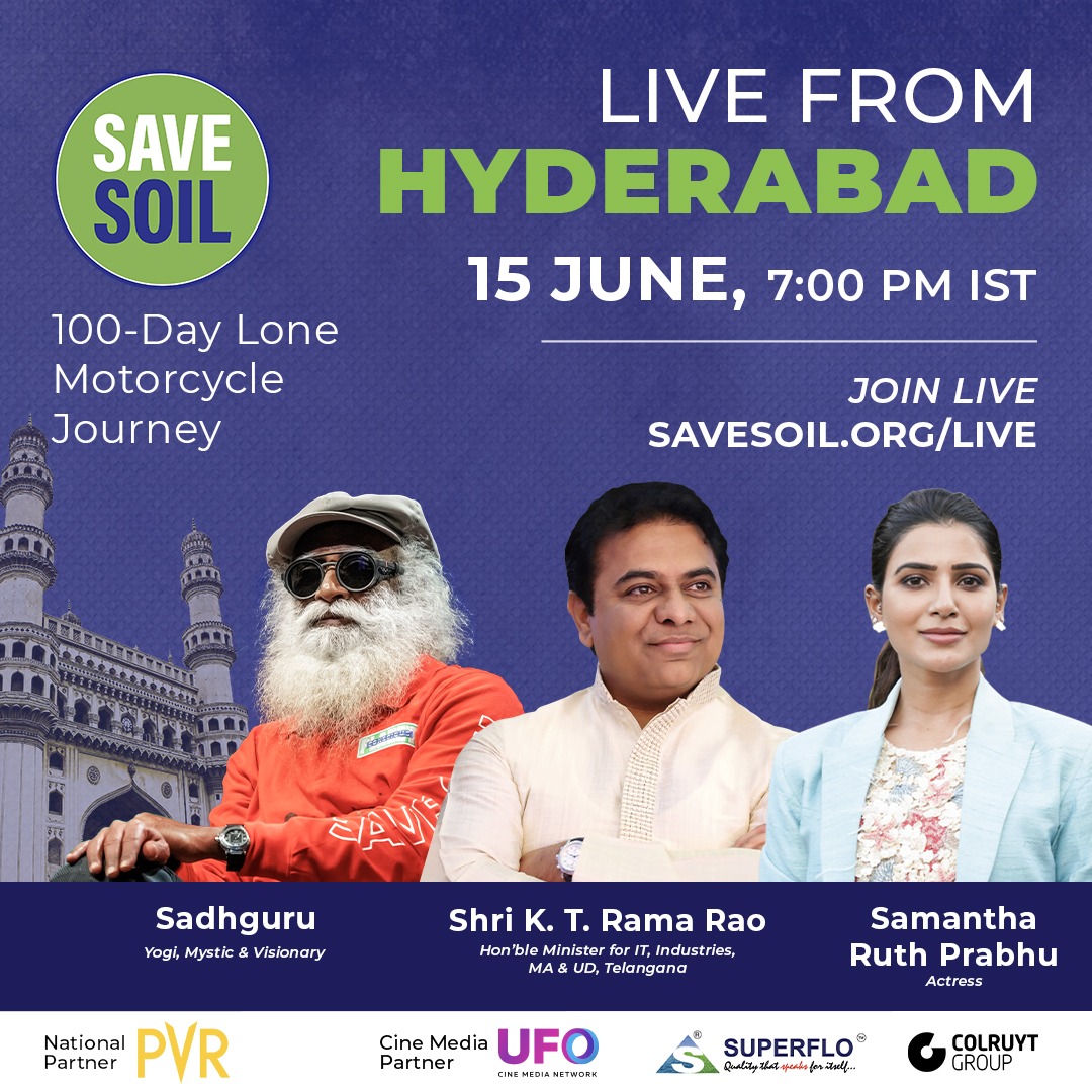 SadhguruJV's tweet photo. Sadhguru in Hyderabad. #SaveSoil #SaveSoilHyderabad

15 June | 7:00 PM IST 
Watch:https://t.co/4pGU3Bprfs

@cpsavesoil  @KTRTRS @Samanthaprabhu2 https://t.co/W4RSXNjJQP