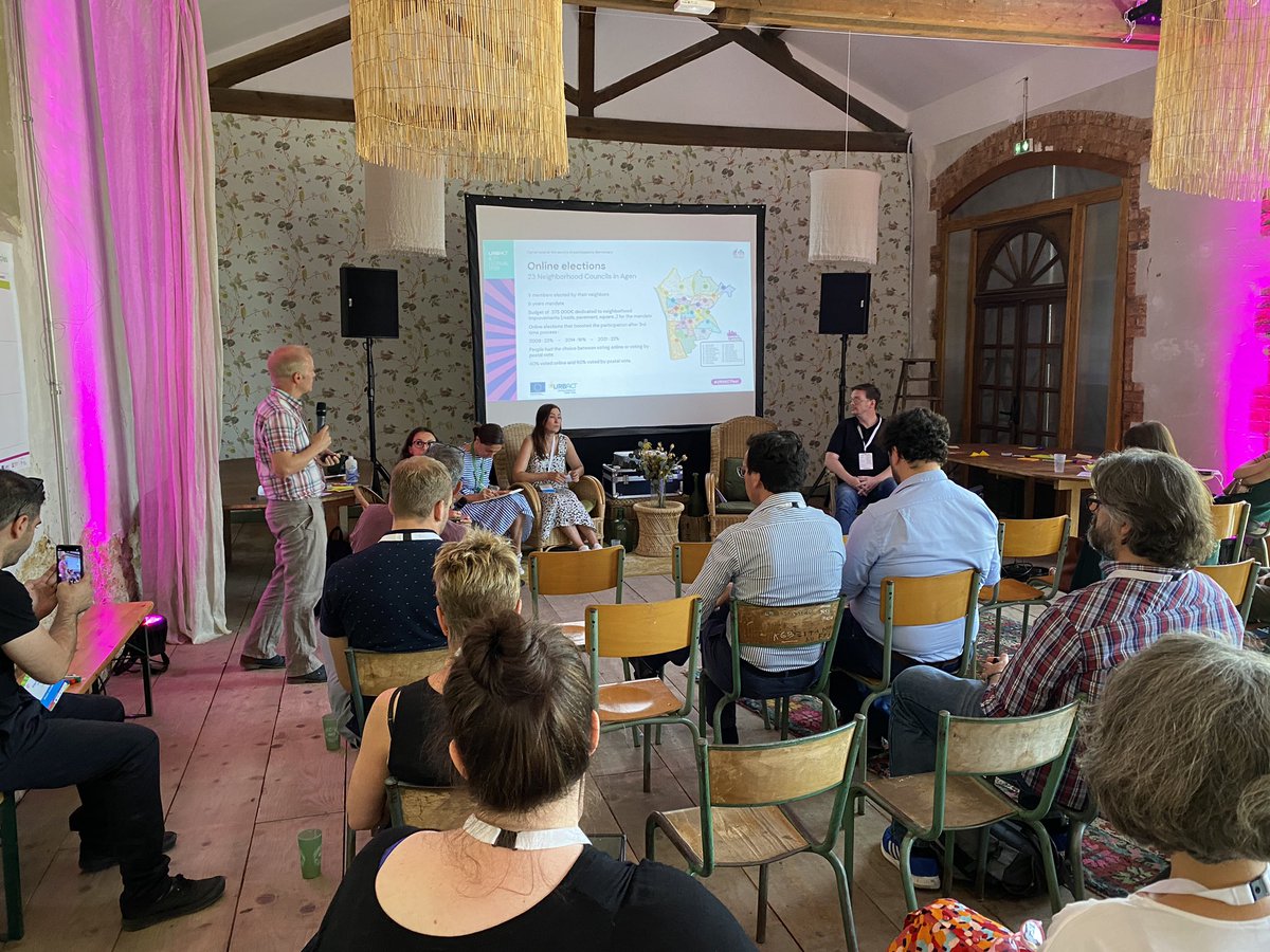 AcnActive's tweet photo. Nicolas Castet from @villeagen is sharing his city experience about online voting to elect citizens within their neighborhood councils but also their “tell my city” app #URBACTfest @URBACT “whatever the digital solution, we need humans behind and/or analog alternatives” https://t.co/4wXjdd92q4