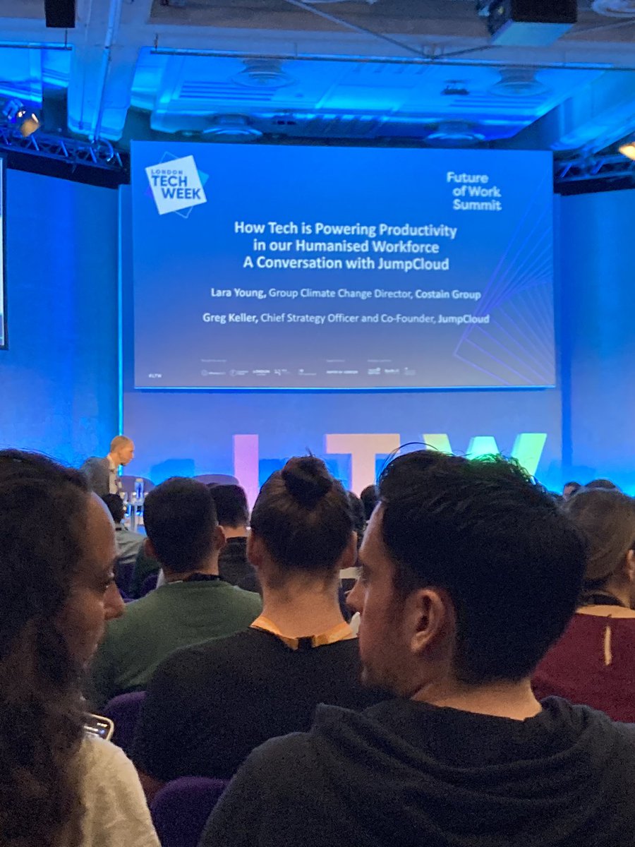 laura_gabb's tweet photo. Great to be @LDNTechWeek learning about the opportunities our new #hybrid work era will bring to big and small businesses across the U.K., driving productivity and employee wellbeing - fascinating conversation between @JumpCloud and @CostainGroup #LTW2022 https://t.co/nxHQsanxF0