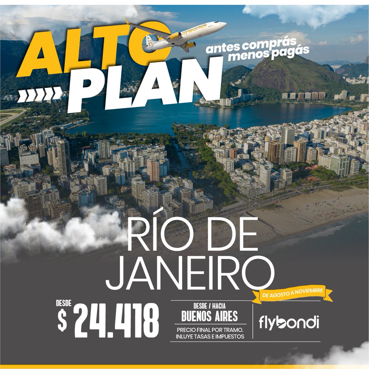 flybondioficial's tweet photo. Bondi, empezamos el miércoles bien arriba 🙌 Te traemos #AltoPlan internacional 🇧🇷 Dale! Mandale al click acá 👉https://t.co/MshYvf4MOE y disfrutá de las playas de Brasil🌴🏖️ https://t.co/QRT1v7ij0r