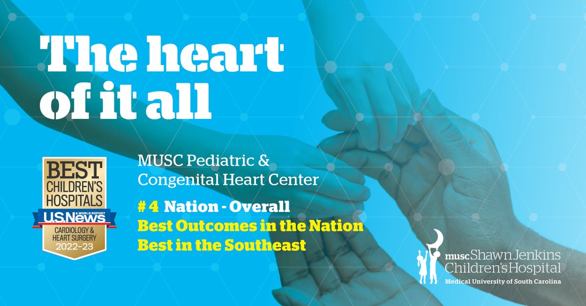 MUSCkids's tweet image. We are thrilled to share that our Pediatric &amp;amp; Congenital Heart Center ranked a stellar number 4 in the country in U.S. News &amp;amp; World Report’s Best Children’s Hospitals 2022 – 23  survey with the best outcomes in the nation! Learn more ▶️ ow.ly/PXEo50Jyiej
#AlwaysReaching