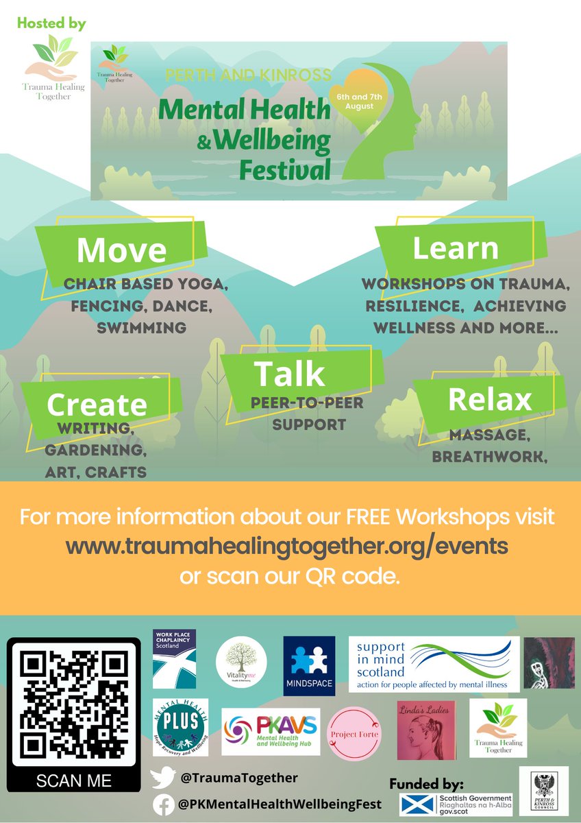 traumahealingtogether.org/events
#PKMHWFest #StrongerCommunities #BreakTheStigma  #MentalHealthAwareness #Resilience #MentalHealthSupport #MHMatthers #NeverMoreNeeded
<a href="/linda_ladies/">Linda's Ladies</a> <a href="/projectforte2/">projectforte</a> @WPCScotland @TSLO_2020 <a href="/PKAVScharity/">PKAVS</a> @Vitality_me <a href="/PLUS_Perth/">PLUS Perth</a> <a href="/MindspacePK/">Mindspace</a> @suppinmindscot