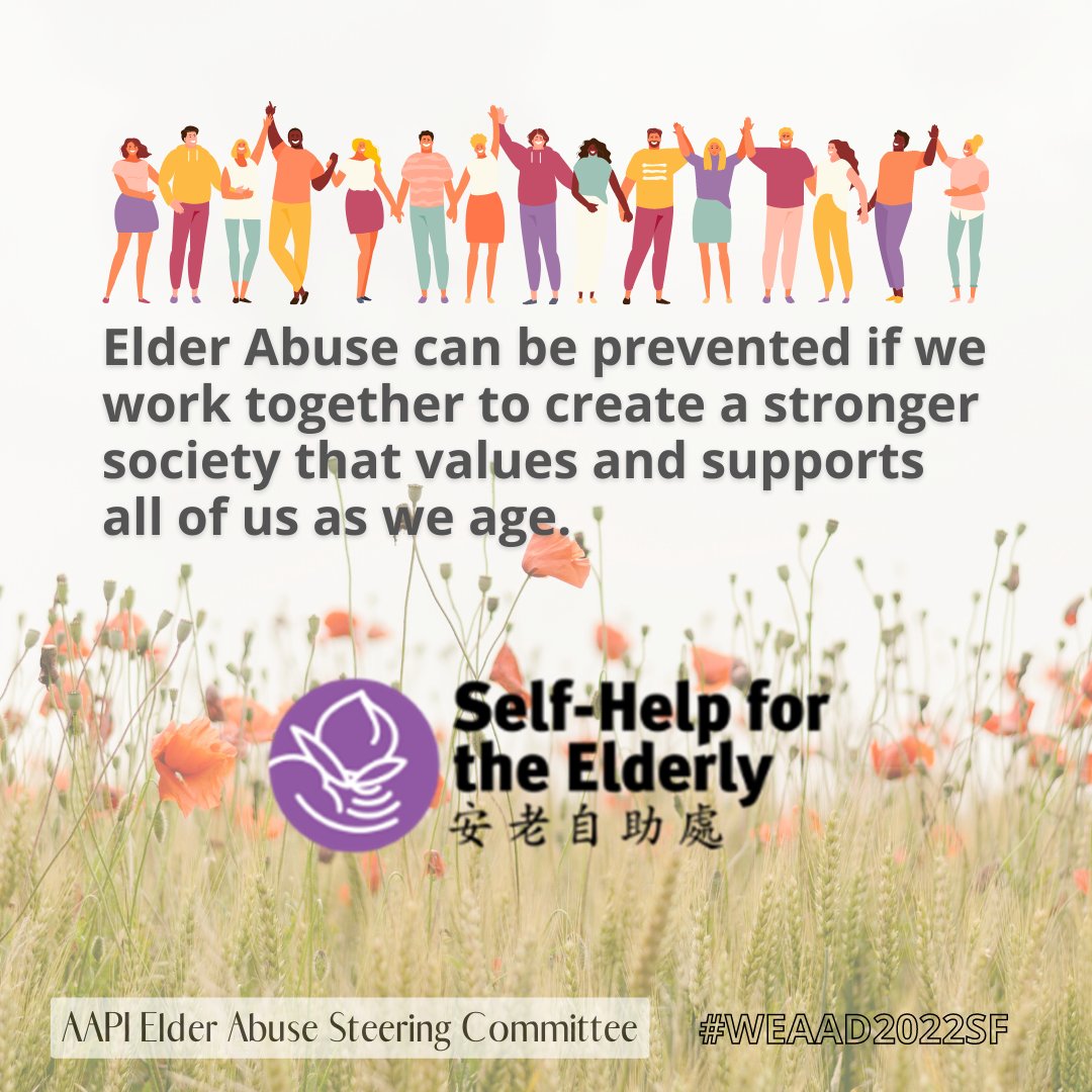 SelfHelpElderly's tweet image. To help seniors maintain their dignity and independence, @SelfHelpElderly offers IHSS, day programs, and home-delivered meals. In 2021, we also started a Senior Escort program. Our services are in Toisan, Mandarin, Cantonese, Vietnamese, and Tagalog. 

#WEAAD2022 #WEAAD