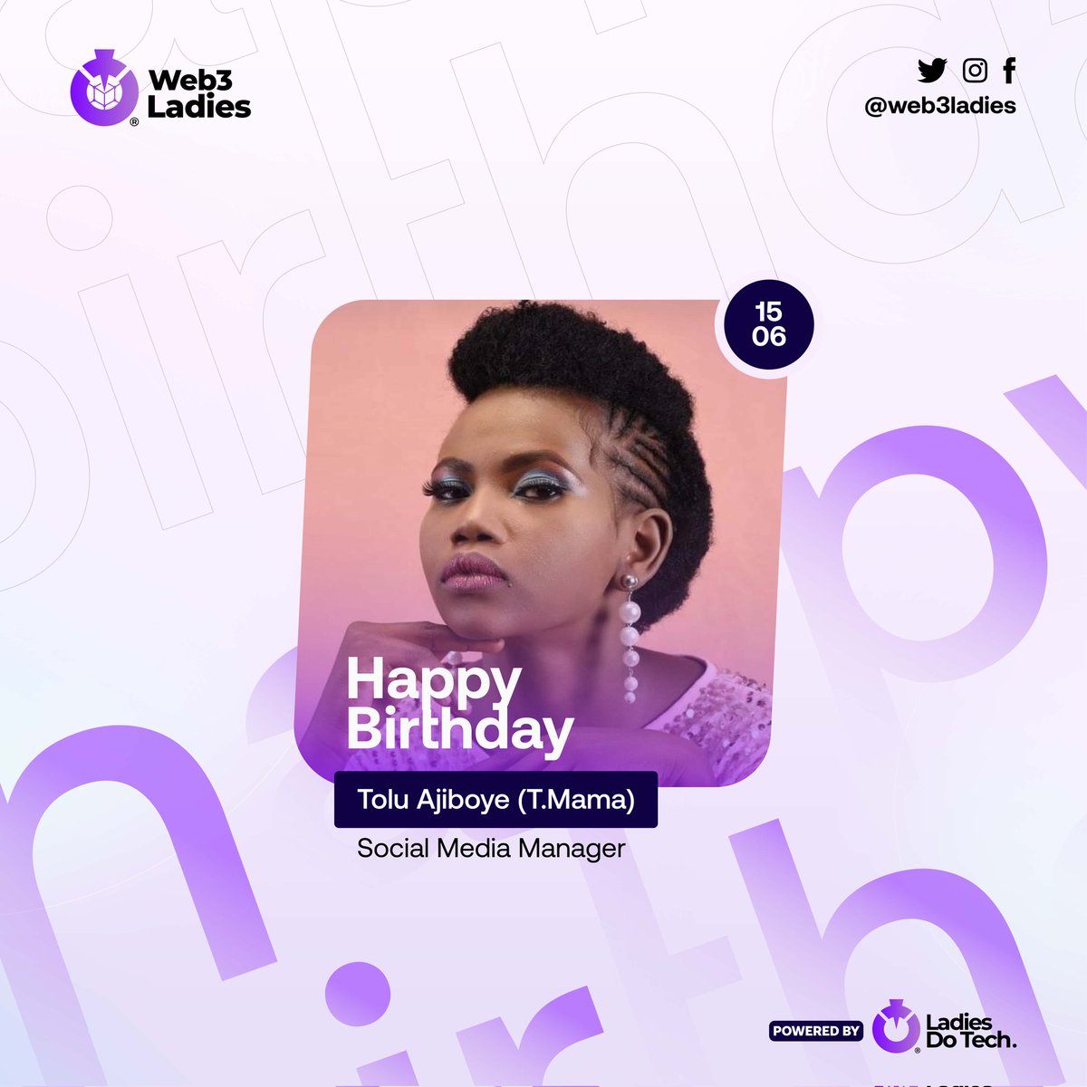 web3ladies's tweet photo. Happy birthday, Tolu @d_tmama 🎉🎉

Thank you for your significant service and contribution to Web3ladies!!😍

Do have a wonderful year ahead 🎉🎉

#web3lady #womeninweb3 #womenintech #WomeninNFTs https://t.co/8WfdaPZTq1