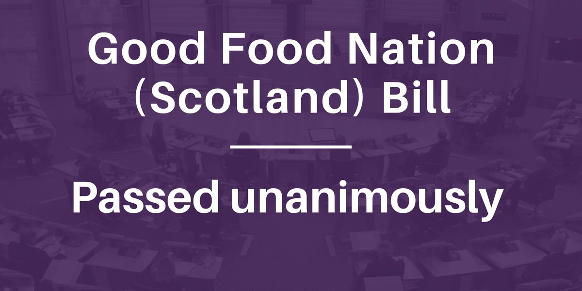 ScotParl's tweet image. The Good Food Nation (Scotland) Bill has now PASSED.
 
The Bill requires Scottish Ministers and certain public bodies to create Good Food Nation Plans.
 
You can read more about the Bill at: ow.ly/xfP050Jyo0B
