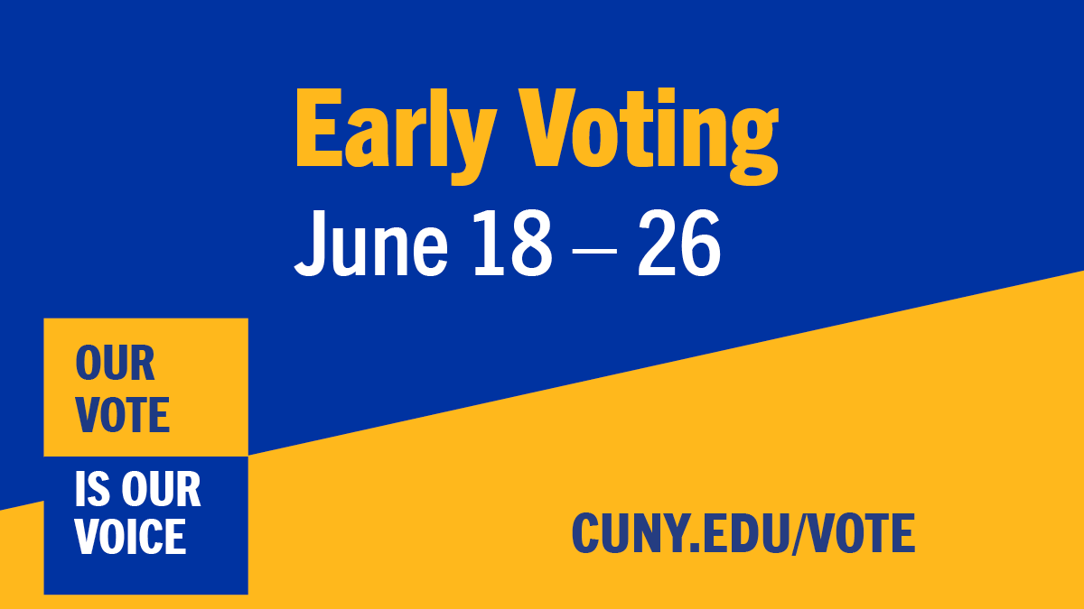CUNYVotes's tweet image. Early Voting for the Primary Election starts this Saturday. Find your poll site and hours here: findmypollsite.vote.nyc