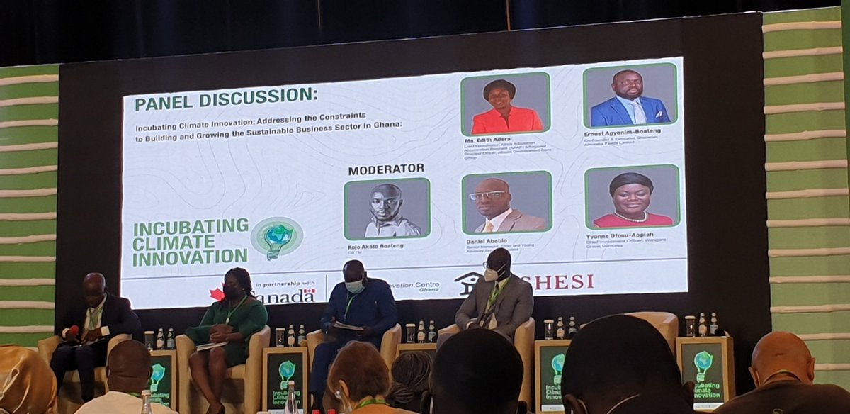 Great symposium on incubating climate innovation organised by Ghana Climate Innovation Center. Key highlights,
Ghana's NDC commitments translate to $3 trillion worth of business opportunities!
There's something for everybody!
<a href="/WangaraGreen/">Wangara Green Ventures</a> <a href="/UKinGhana/">UK in Ghana 🇬🇧🇬🇭</a> 
#ClimateAction #COP26 #COP27