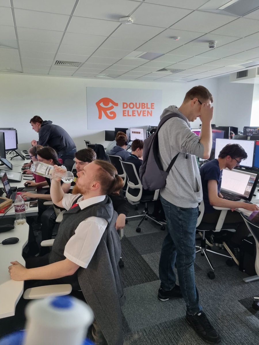 BarryHindmarsh's tweet photo. Another day of Riverside Games Jam with @DoubleElevenLtd thanks to some of the devs for coming to give feedback to the students on the great theme of Upside Down or Inside Out #RiversideGamesJam22 https://t.co/Ml7noBtxxA