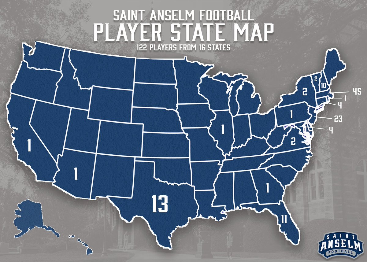 STAHawksFB's tweet photo. Our 2022 roster features 122 talented players representing 16 different states! Massachusetts leads the way followed by New Jersey, Texas, and Florida! Any future Hawks out there going to help us fill up the map? #BCM https://t.co/alGok1hdDZ