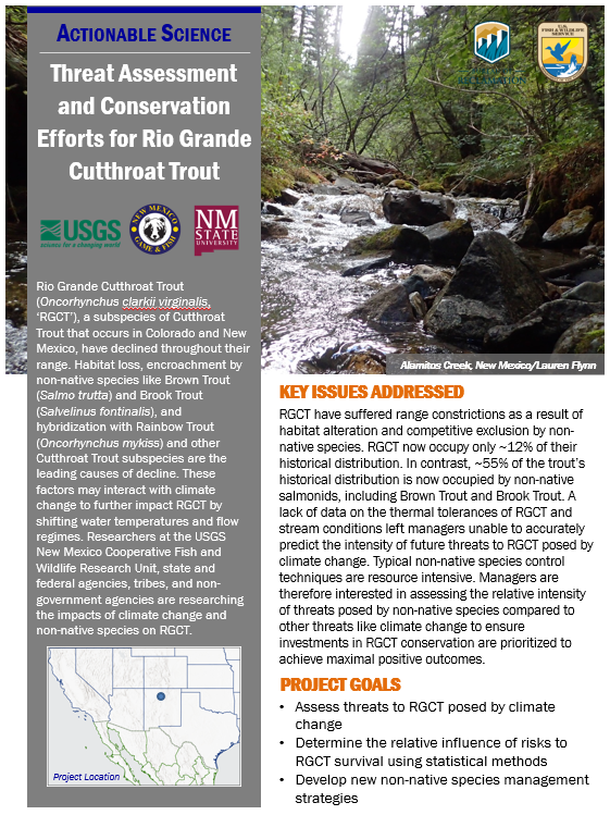 nmsu_fwce's tweet photo. New CCAST case study focusing on threat assessment for, &amp; conservation of, the Rio Grande Cutthroat Trout. The short &amp; sweet document summarizes years of hard work by FWCE's Dr. Colleen Caldwell and her students &amp; colleagues #ActionableScience
https://t.co/0exNez5Y1b #StoryMaps https://t.co/i0ZrOuUzee