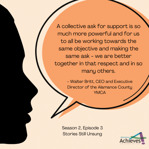 AlamanceAchieve's tweet photo. Check out our new episode of Stories Still Unsung - Sheree Vodicka and Walter Britt discuss how state and local YMCAs' collaborated with other youth-serving organizations to advocate and lobby for $19.8 million in CARES Act funding to support North Carolina students and families. https://t.co/XKscca5HmJ