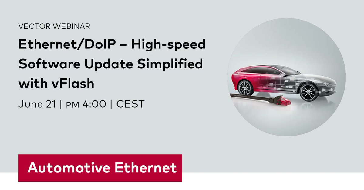 vectorgrp's tweet image. #AutomotiveEthernet and #DoIP offer high data rates and flexibility for easy ECU (re)programming &amp;gt;&amp;gt; How you use this speed with #vFlash, our ingenious tool for flashing &amp;gt;&amp;gt; Sign up for the #VectorWebinar: vctr.it/3xJ5ciL