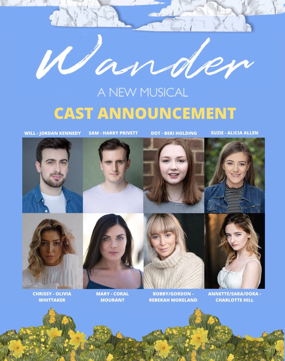 wander_musical's tweet photo. 🌼CAST ANNOUNCEMENT🌼

Please welcome the cast for our show at The Hope Street Theatre, Liverpool, in September. 

We’re absolutely delighted to announce these guys and we can’t wait for you to see them in action! https://t.co/C8QHYGnvry