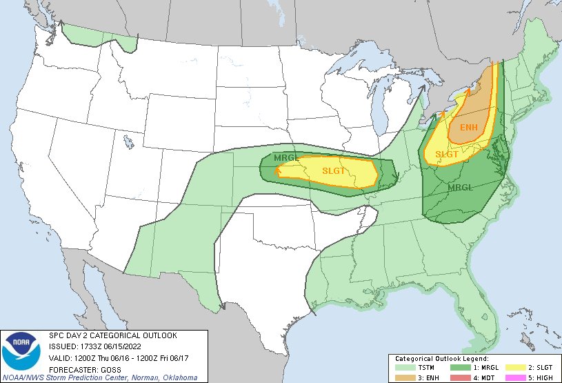 12:35pm CDT #SPC Day2 Outlook Enhanced Risk: across western and central portions of New York and Pennsylvania go.usa.gov/YW34