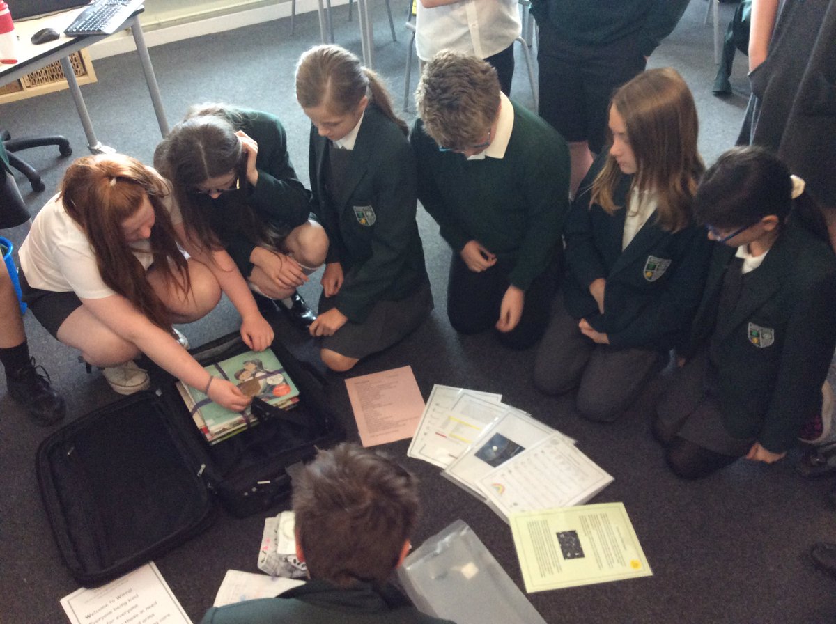 bedford_yr6's tweet photo. Year 6 had a lovely time this week looking at work contributed from other schools to the @CentreDeen. Our work joined the suitcase before it moved to the next school on it’s journey @CulturalCurric1 @Bedford_Drive https://t.co/FwpbWhk3ov