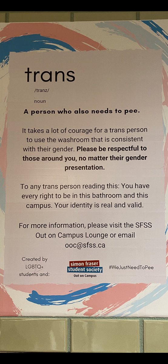 BrendaBaileyBC's tweet photo. At the Wosk @SFUDialogue and spotted this awesome sign in the bathroom. Nice! #wejustneedtopee https://t.co/nw1cSX2413