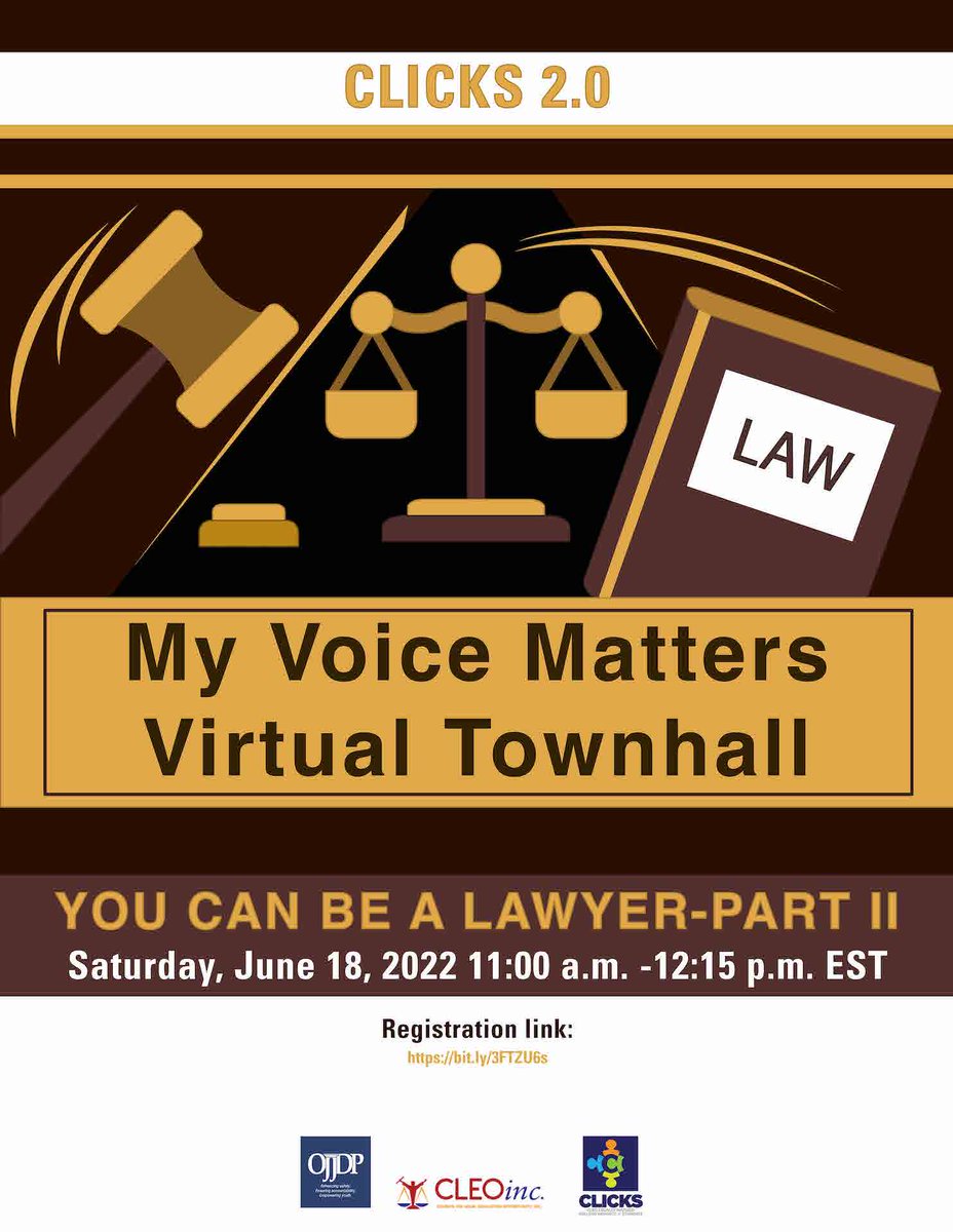 CLICKSmentoring's tweet photo. On Saturday, we will have Part 2 of our My Voice Matters Virtual Town Hall "You Can be a Lawyer" Series. https://t.co/2UOWlwHK1X