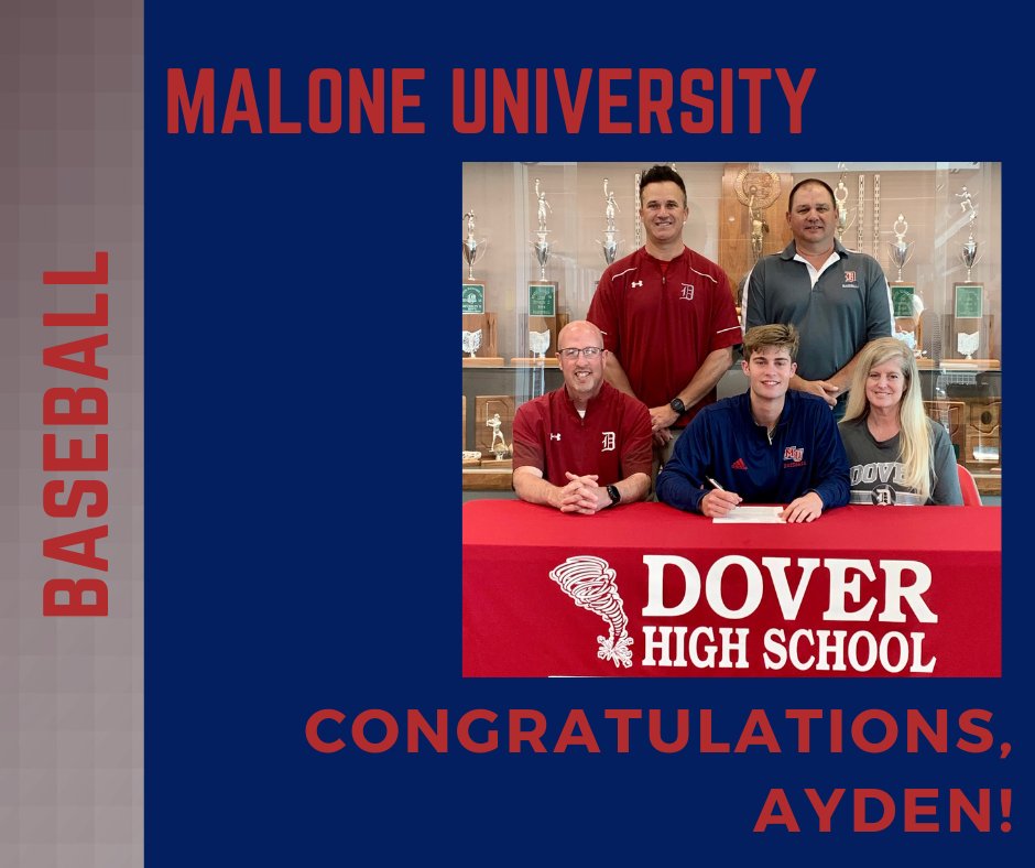CityDover's tweet photo. ⚾ Dover High School three-sport star and All-Ohioan, Ayden Hall, will continue his education and baseball career at @MaloneU! Hall was accompanied by his parents, Jason and Kelly, Assistant Coach Doug Burtscher and Head Coach Jeff Fondriest. #wearedover #thedoverdifference https://t.co/Pa43alx23Y