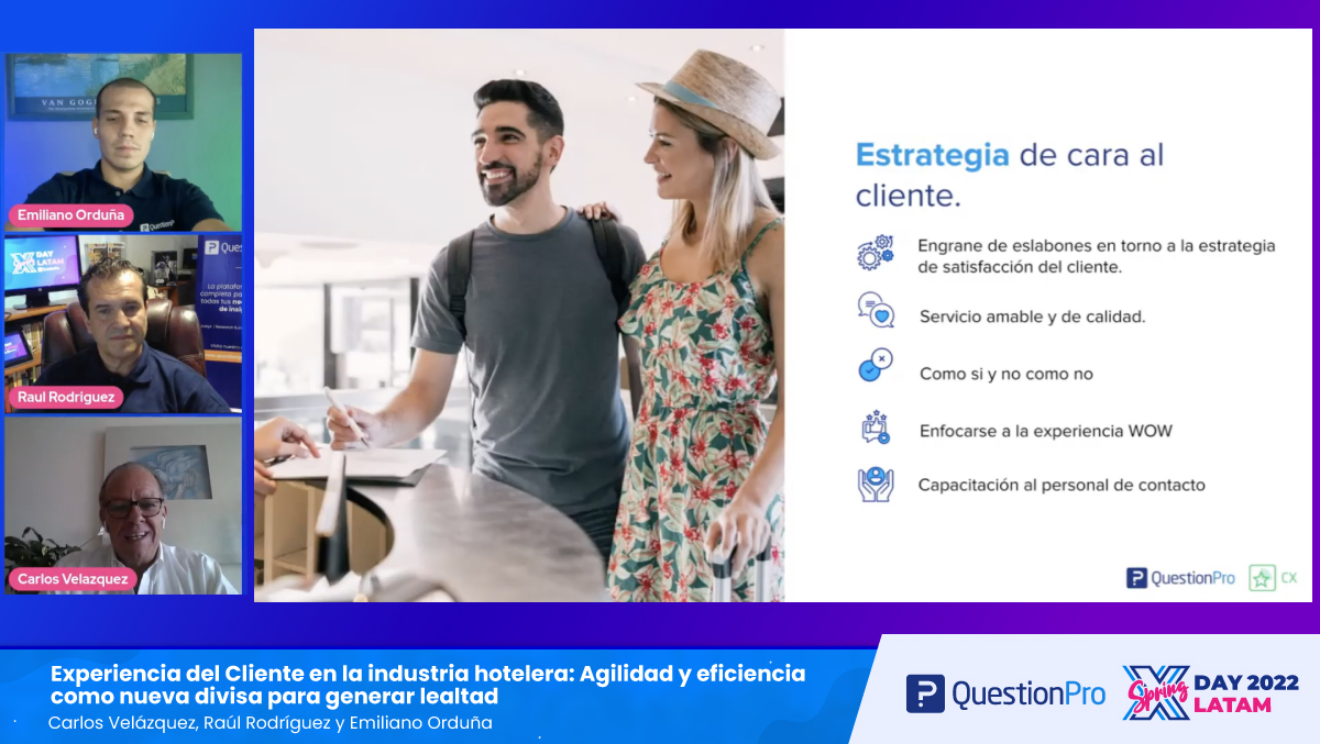 questionpro_es's tweet photo. "Las estrategias se tienen que basar, en escuchar a nuestros clientes" - mencionó Carlos Velázquez en la charla "Experiencia del Cliente en la industria hotelera". 

¡Únete al #XDaySpringLATAM 2022! Estamos cerca de finalizar. 👉 https://t.co/DeZG8iHfwd https://t.co/EHtVQ170Oz