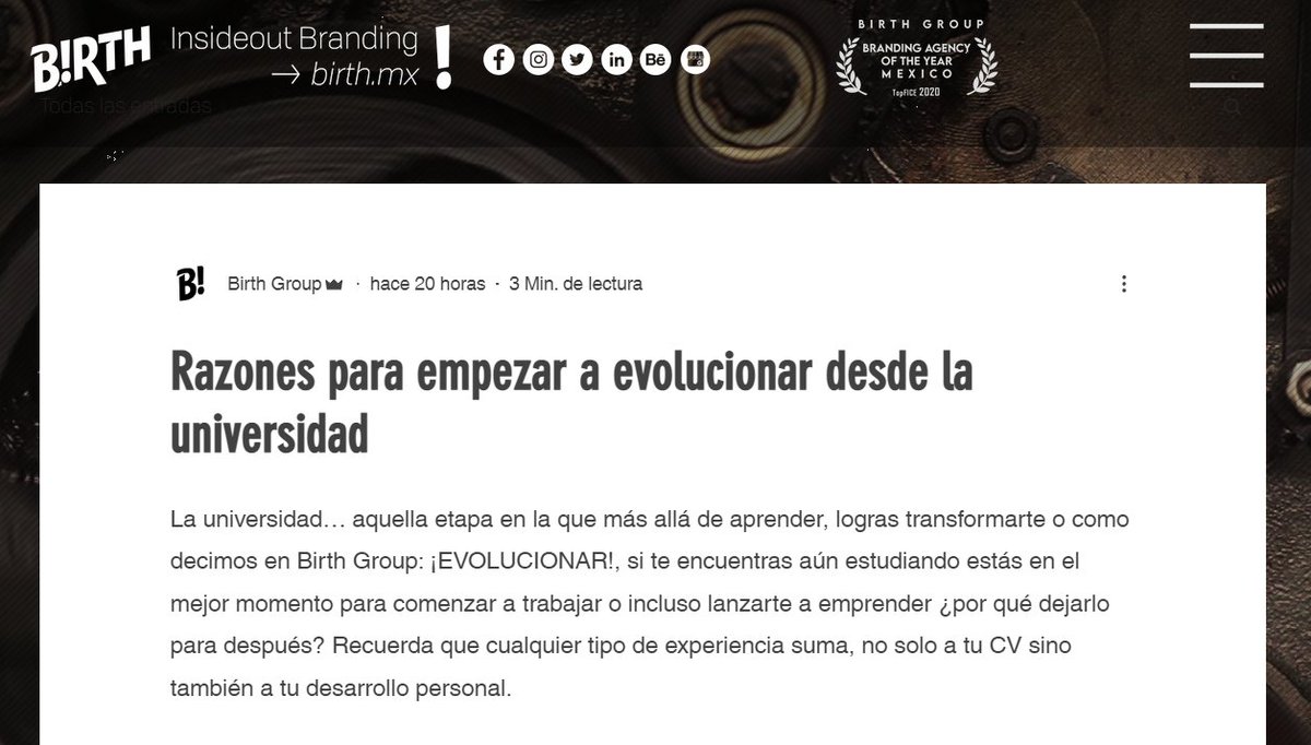 "Recuerda que cualquier tipo de experiencia suma, no solo a tu CV sino también a tu desarrollo personal".
Les compartimos nuestro artículo: "Razones para empezar a evolucionar desde la universidad", escrito por Samantha Vásquez Perdomo.
¡No se lo pierdan!
bit.ly/3xTq4nz