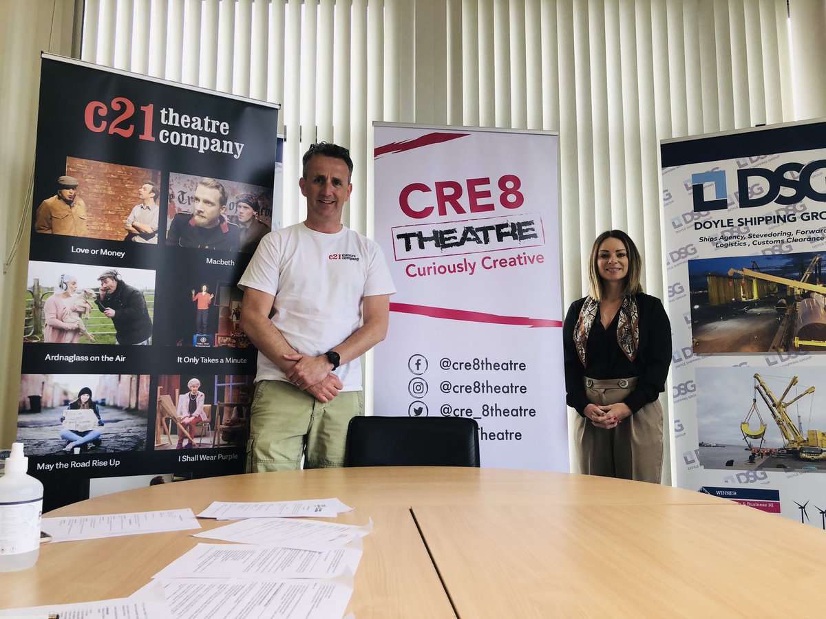 c21Theatre's tweet photo. A super morning with our friends @cre_8theatre holding interviews for our shared General Manager position. Thanks to Sean @DoyleShipping for hosting us today. Watch this space! #jointapproach #creativeindustries @CommunitiesNI https://t.co/gbIUovy39n