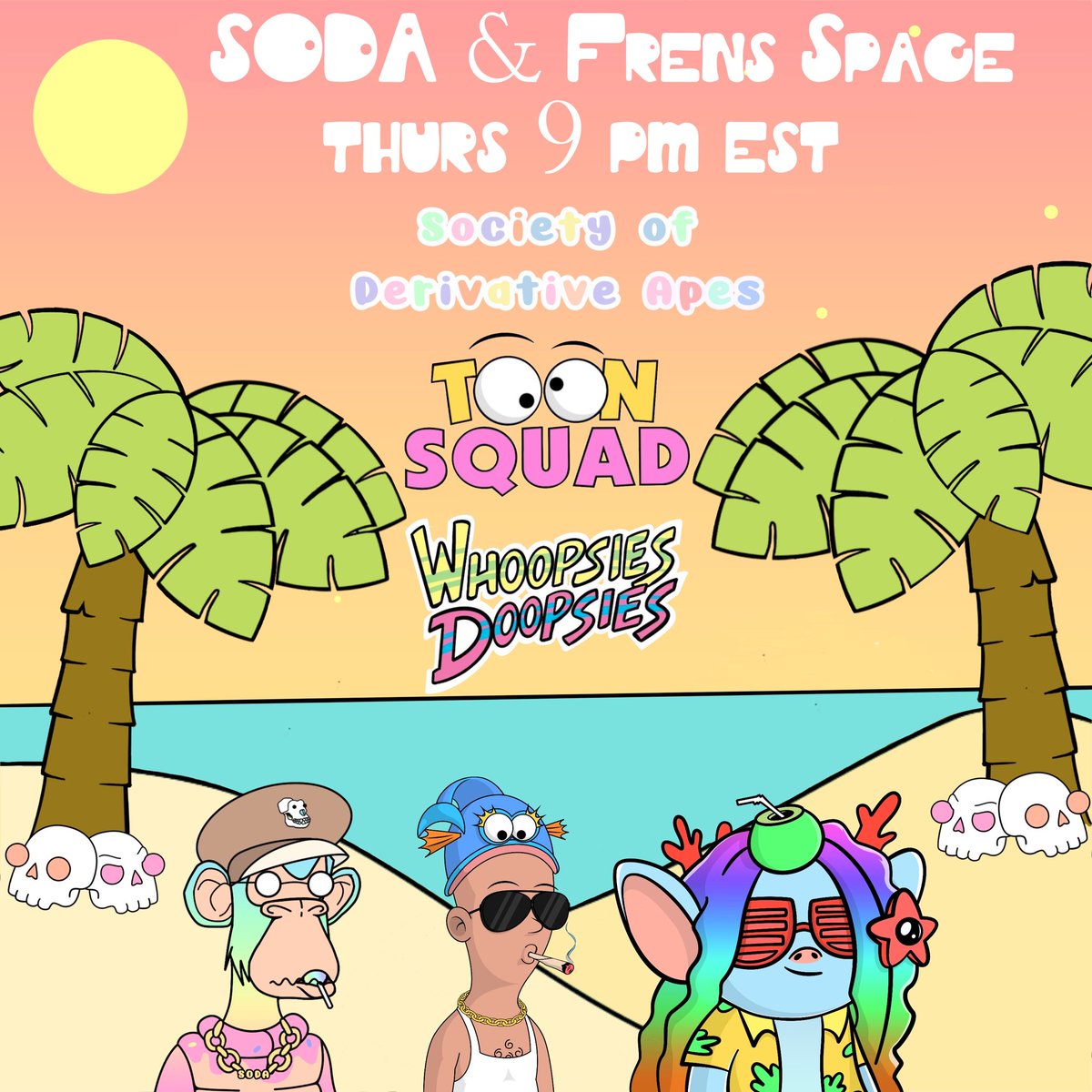 We are excited to announce that we'll be joining <a href="/societyofdegens/">SocietyOfDegens</a> and <a href="/WDoopsies/">Whoopsies</a> for a Collab space THIS THURSDAY AT 6PM PT / 9PM ET / 1AM GMT / 3AM CET

Make sure to #TOONIN and set a reminder ✅ 

x.com/i/spaces/1yNxa… ⚡️