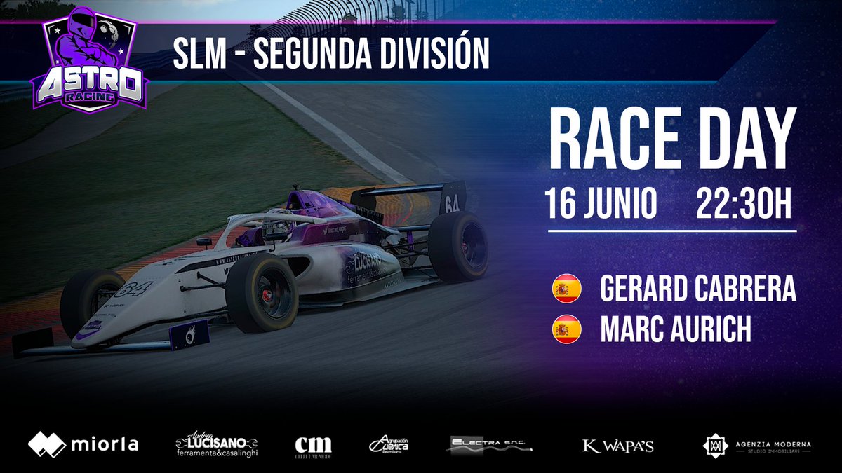 ¡DIA DE CARRERAS! 🏁

Quinta prueba de #SLM 2ª Div en el siempre querido Watkins Glen, #LaGrada esta lista, como siempre 🔥

📌 RedBull Ring, 🇦🇹
👤 <a href="/GerrardCH/">G.C.H</a> <a href="/AurichMarc/">Marc Aurich</a>
⏰ 22:30H 🇪🇦 | 17:30H 🇦🇷 | 16:30 🇨🇱 | 15:30H 🇲🇽/🇨🇴
📺 twitch.tv/driversparadec…

#WeAreAstro 👽