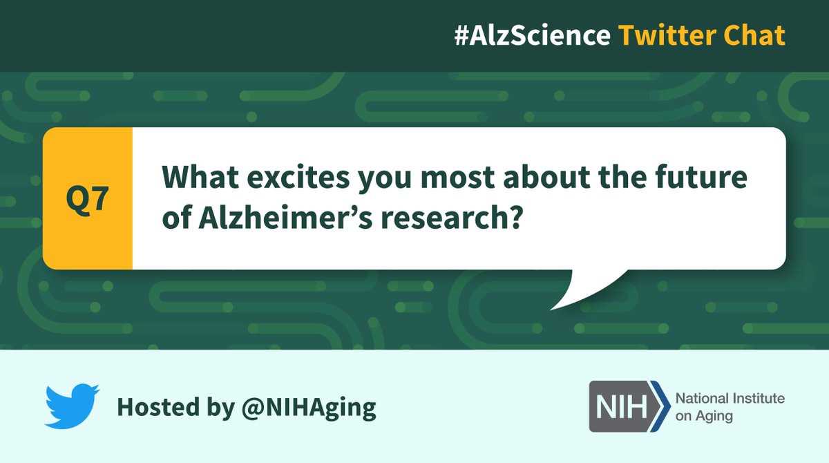 NIHAging's tweet photo. On to our final question! Question 7 (Q7): What excites you most about the future of Alzheimer’s research? #AlzScience https://t.co/9GVoMa5QWP