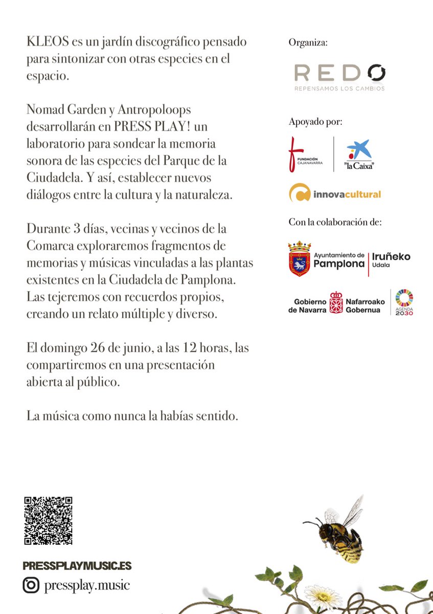 La semana que viene nos vamos a Pamplona con <a href="/nomad_garden/">NOMAD GARDEN</a> para desarrollar un laboratorio abierto de Kleos en el parque de la Ciudadela dentro del festival PRESSPLAY de <a href="/EspacioRedo/">redo</a> / pressplaymusic.es/actividades/kl…
