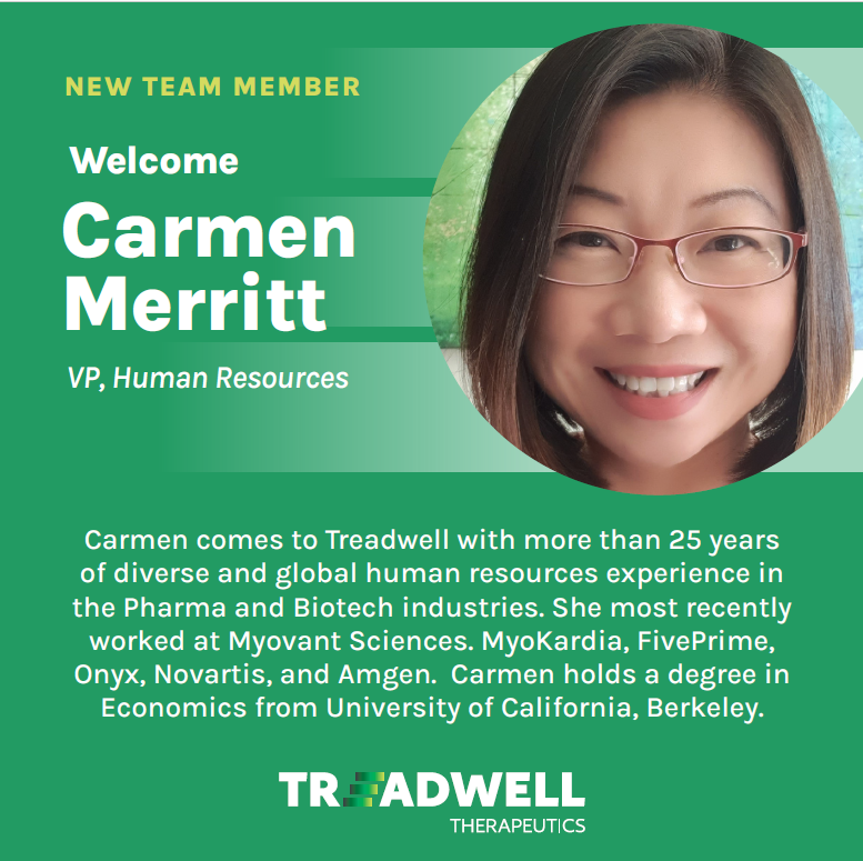 Treadwell welcomes Carmen Merritt, our new Vice President, Human Resources #treadwell #pathtobetter #talent #culture #biotech